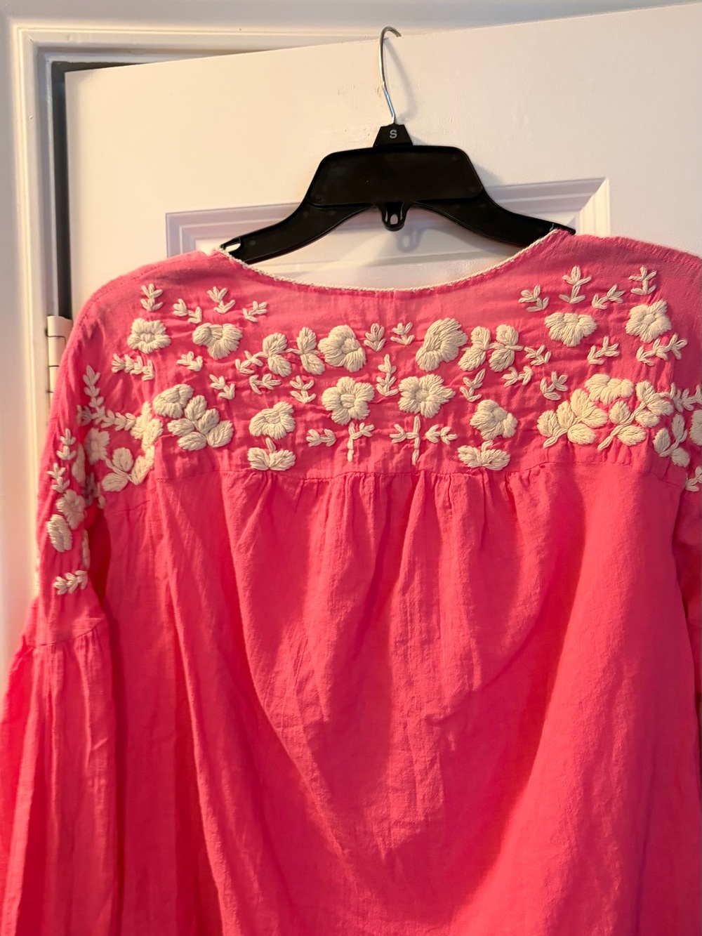 Pink Embroidered Peasant Tunic with Tassel Tie - Picture 8 of 10